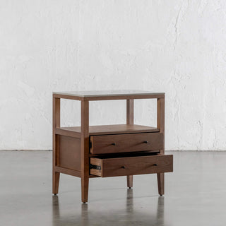 PERNEL JARDIN NIGHT STAND  |  DEEP WALNUT  |  VALENTINA GRIGIO CERAMICA TOP