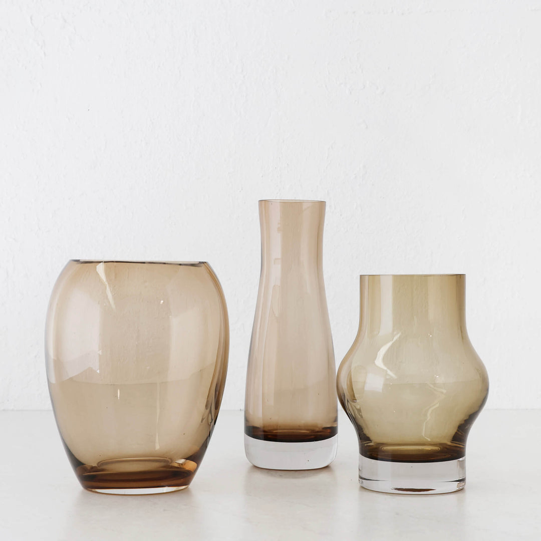 PILA + DANSK + KONIN VASE BUNDLE  |  SMOKED BRONZE GLASS