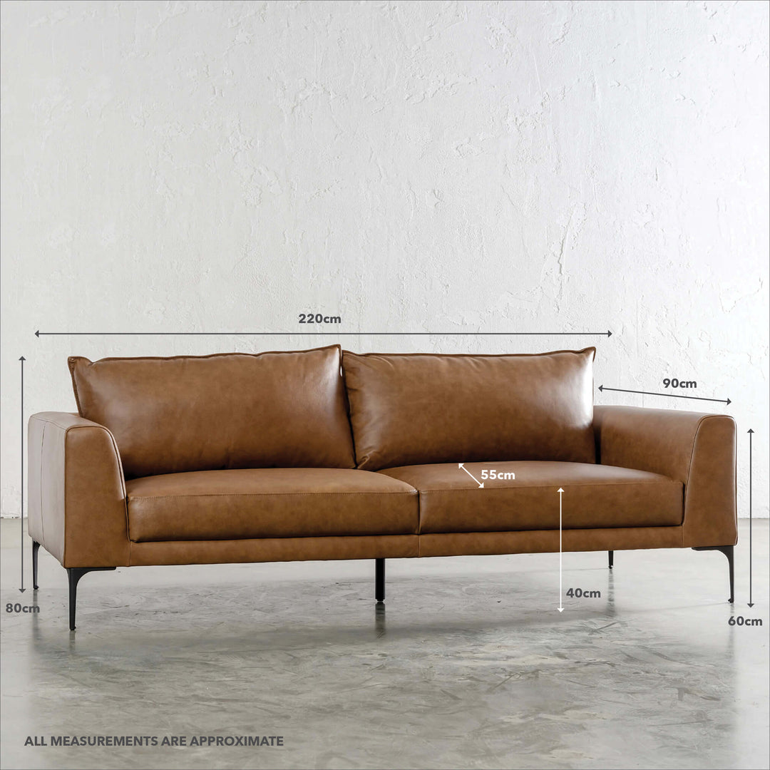 PILOTI 3 SEATER SOFA | DAKOTA SADDLE TAN | MEASUREMENTS