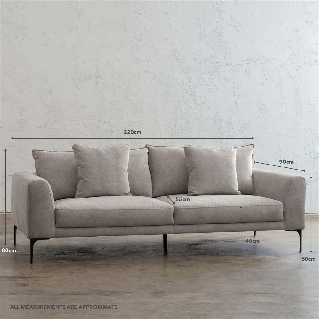 PRE ORDER | PILOTI 3 SEATER SOFA | FLAGSTONE ASH | MEASUREMENTS