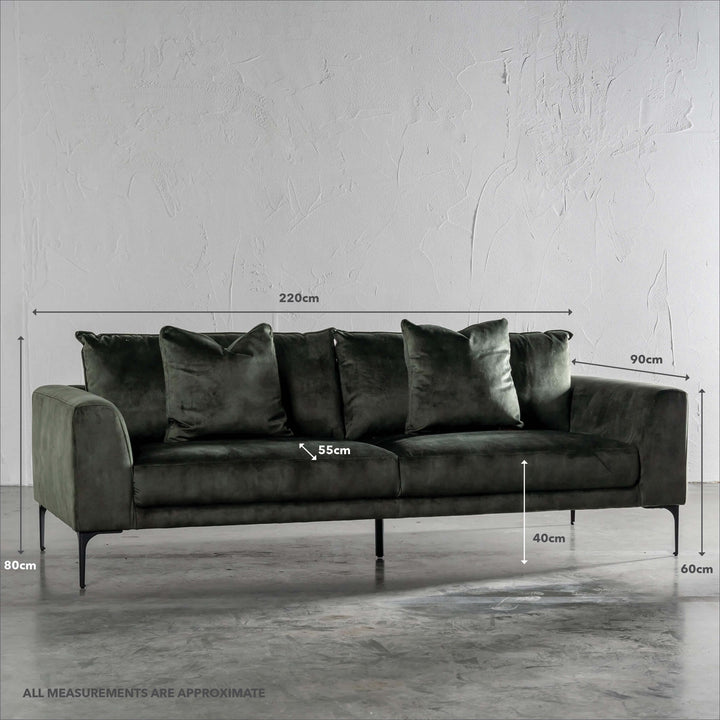 PILOTI 3 SEATER SOFA | MANGROVE OLIVE GREEN | MEASUREMENTS