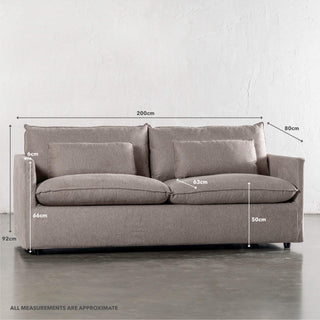 PILOTI BREMAN SLIP COVER SOFA BED  |  3.5 SEATER  |  BEDARRA SAND | MEASUREMENTS