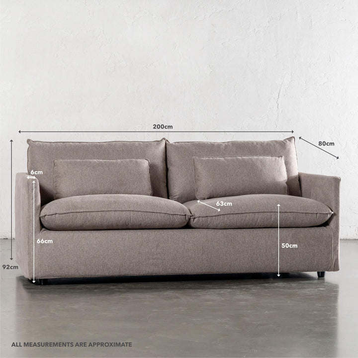 PILOTI BREMAN SLIP COVER SOFA BED  |  3.5 SEATER  |  BEDARRA SAND | MEASUREMENTS