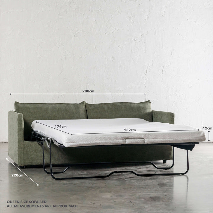 PILOTI BREMAN SLIP COVER SOFA BED  |  3.5 SEATER  |  CYPRESS VINE GREEN | MEASUREMENTS