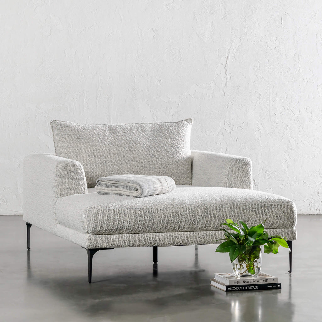 PILOTI CHAISE LOUNGE CHAIR | ASHEN MIST BOUCLE – Living By Design