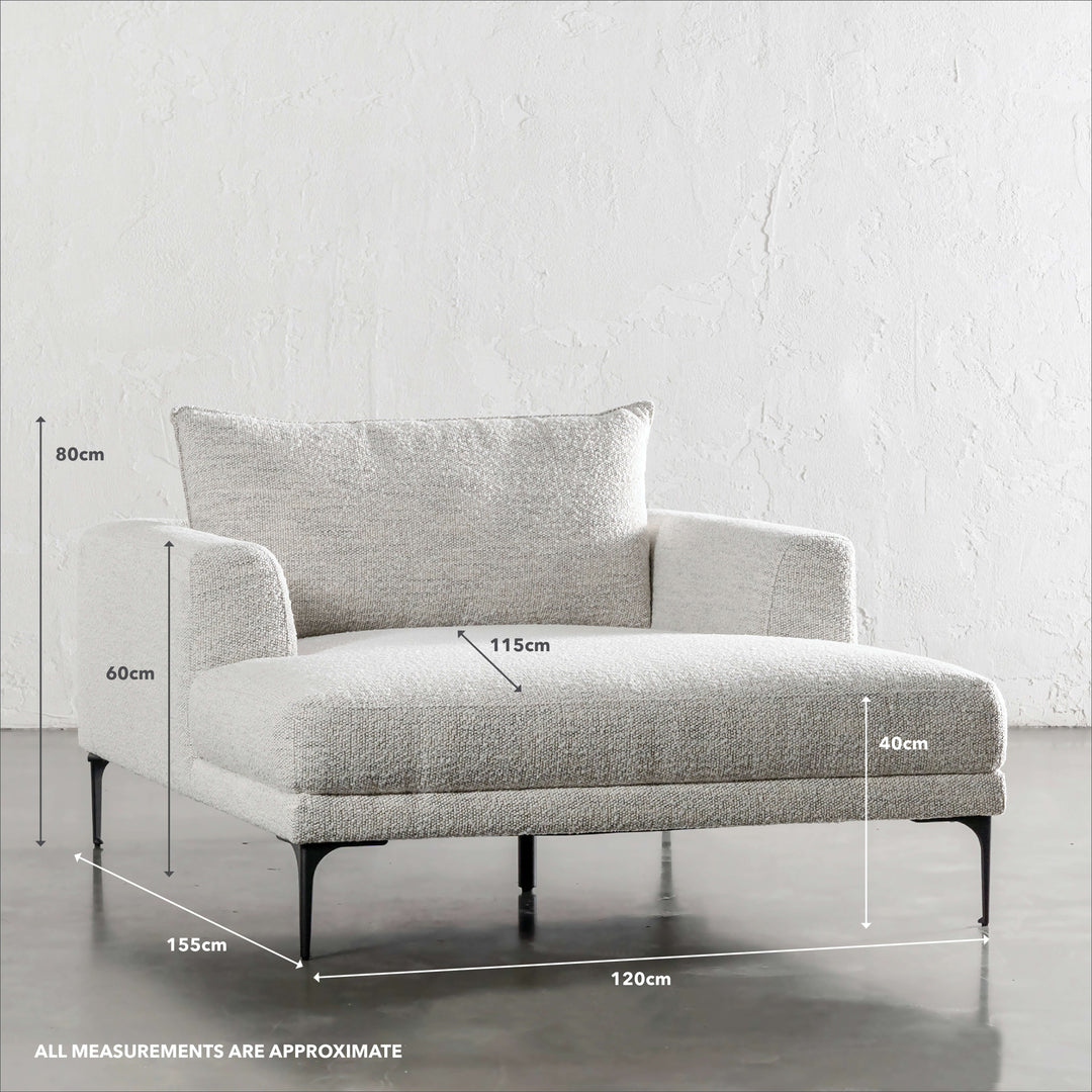 PILOTI CHAISE LOUNGE CHAIR | ASHEN MIST BOUCLE | MEASUREMENTS