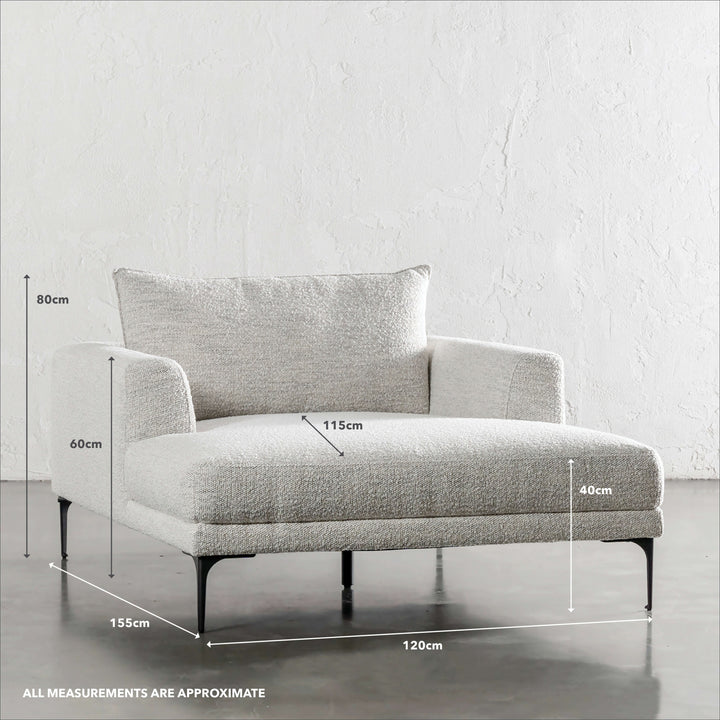 PILOTI CHAISE LOUNGE CHAIR | ASHEN MIST BOUCLE | MEASUREMENTS