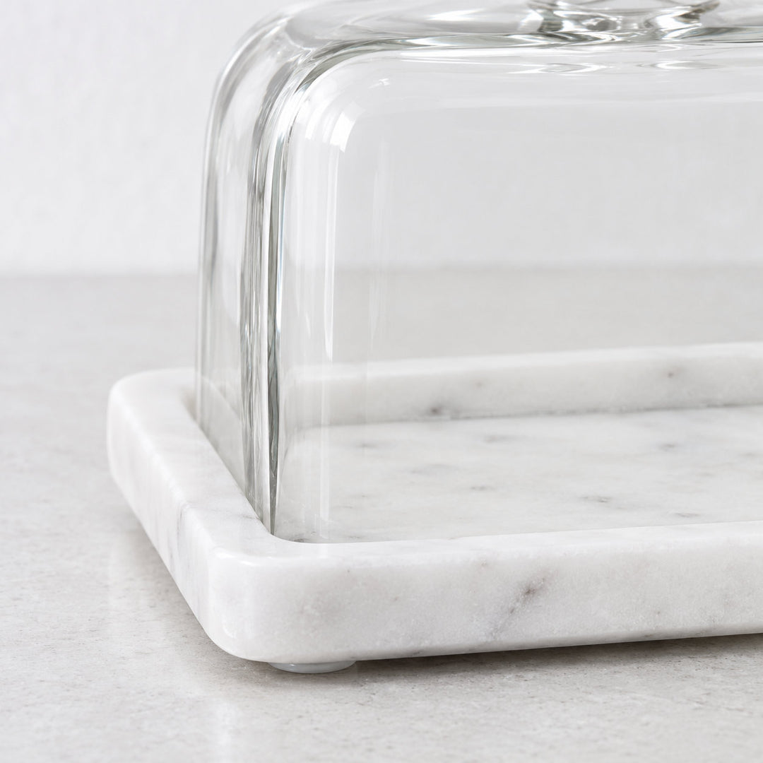 PISANI RECTANGLE BUTTER DISH  |  GLASS CLOCHE + WHITE MARBLE