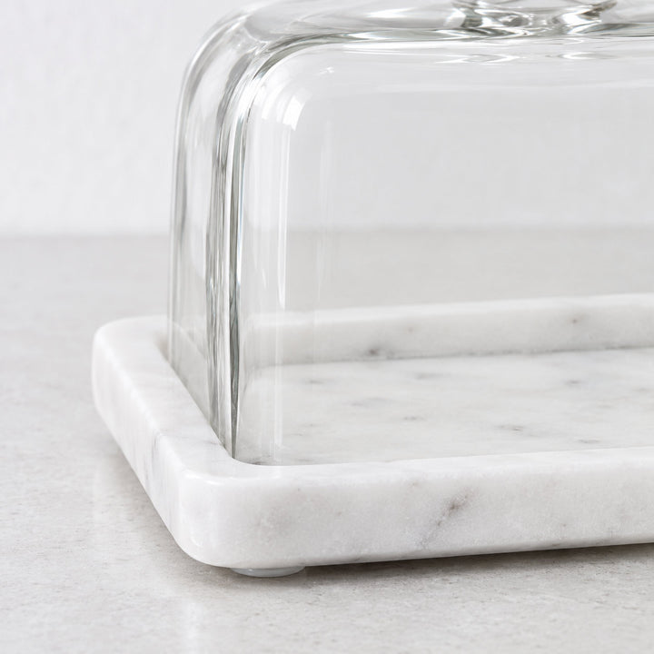 PISANI RECTANGLE BUTTER DISH  |  GLASS CLOCHE + WHITE MARBLE