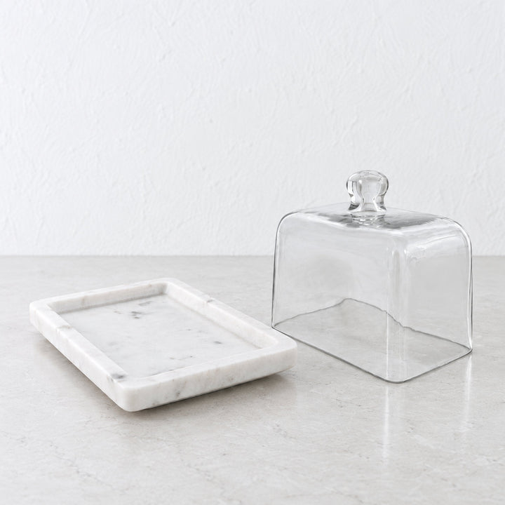PISANI RECTANGLE BUTTER DISH  |  GLASS CLOCHE + WHITE MARBLE