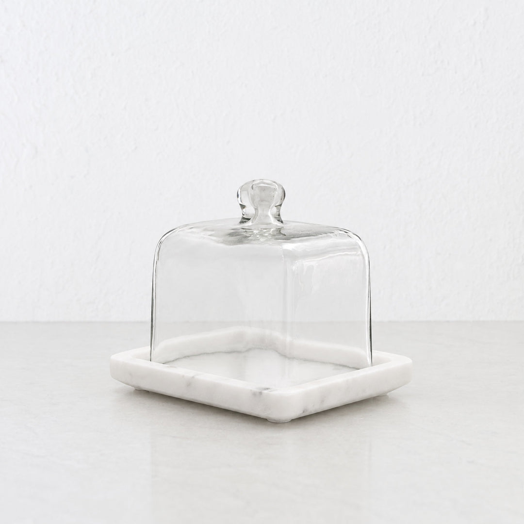 PISANI RECTANGLE BUTTER DISH  |  GLASS CLOCHE + WHITE MARBLE