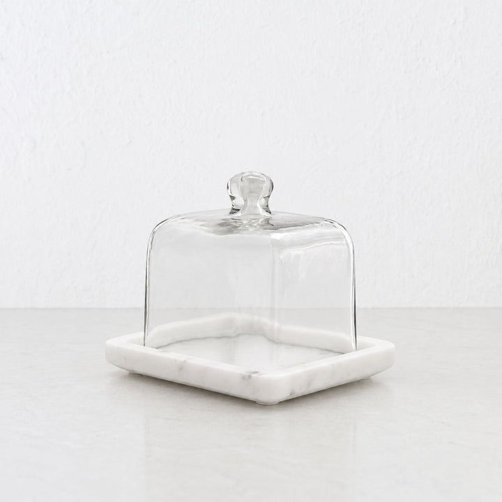 PISANI RECTANGLE BUTTER DISH  |  GLASS CLOCHE + WHITE MARBLE