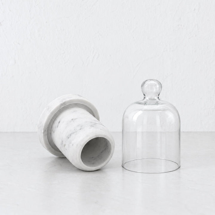 PISANI ROUND BUTTER DISH  |  GLASS CLOCHE + WHITE MARBLE