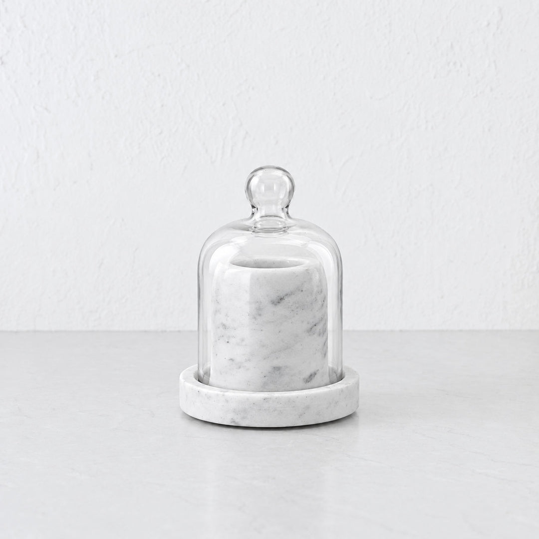 PISANI ROUND BUTTER DISH  |  GLASS CLOCHE + WHITE MARBLE