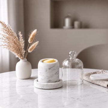 PISANI ROUND BUTTER DISH  |  GLASS CLOCHE + WHITE MARBLE