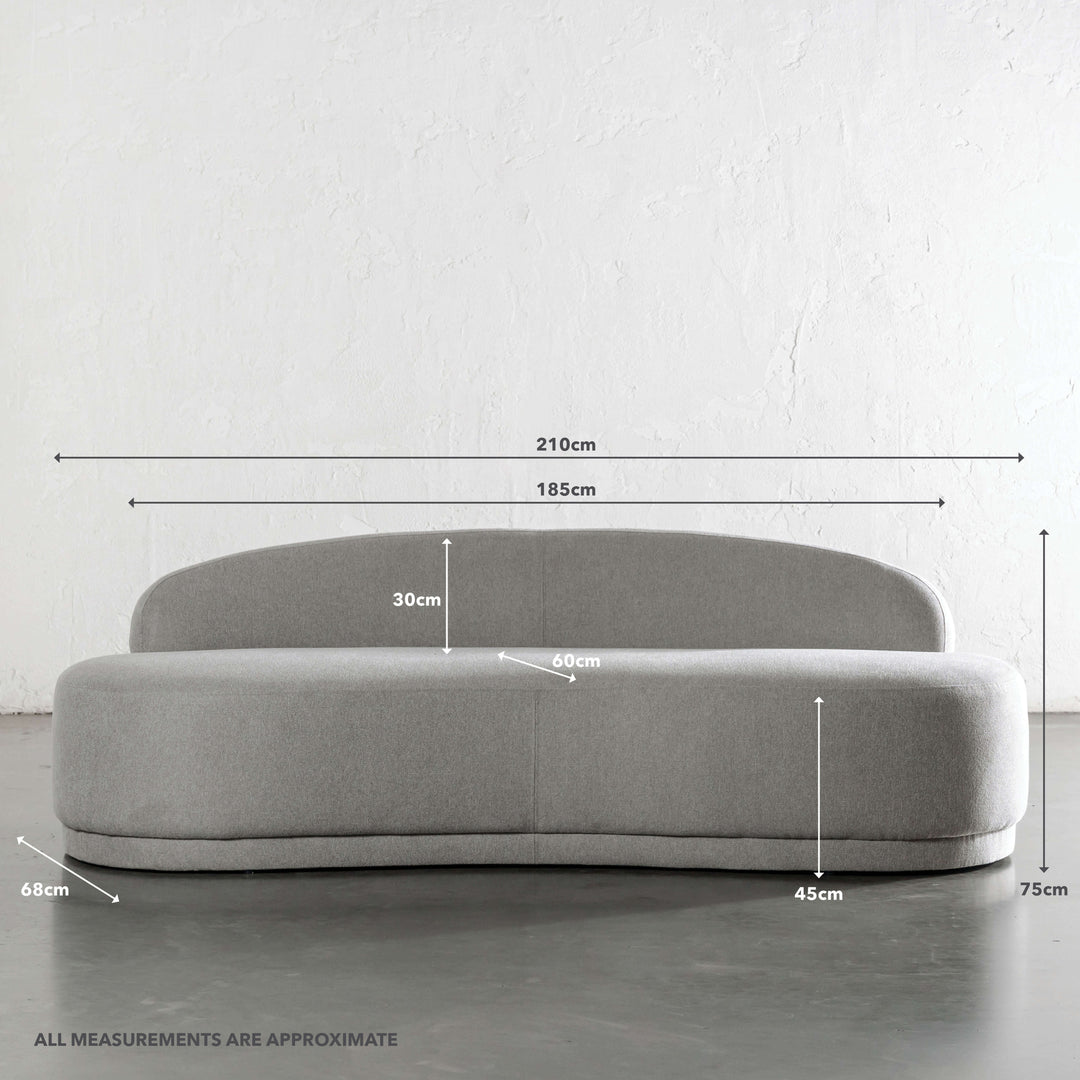 PONTOUX 3 SEATER CURVED SOFA | FLOODED GUM WISP | MEASUREMENTS