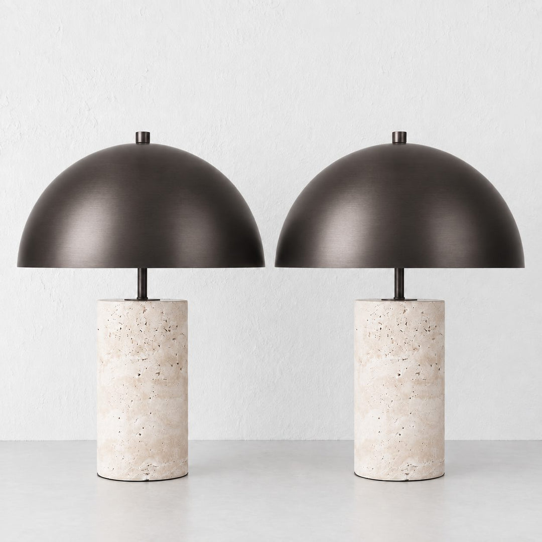 PORTO MONIZ TABLE LAMP BUNDLE X2  |  50CM  |  DARK BRASS + TRAVERTINE