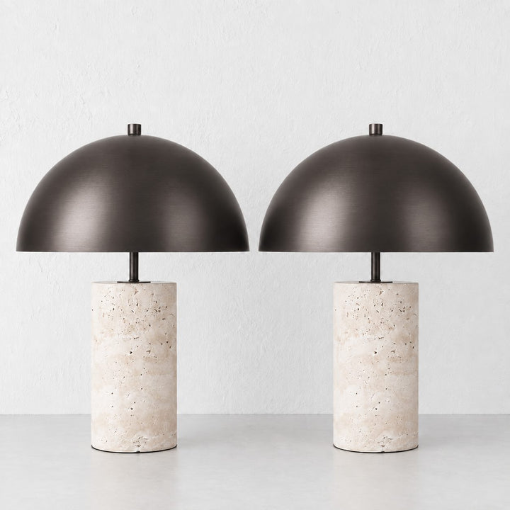 PORTO MONIZ TABLE LAMP BUNDLE X2  |  50CM  |  DARK BRASS + TRAVERTINE