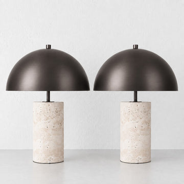 PORTO MONIZ TABLE LAMP BUNDLE X2  |  50CM  |  DARK BRASS + TRAVERTINE