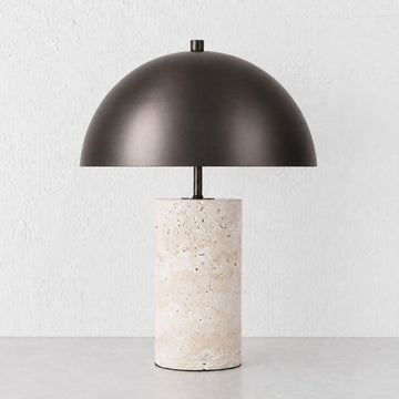 PORTO MONIZ TABLE LAMP  |  50CM  |  DARK BRASS + TRAVERTINE