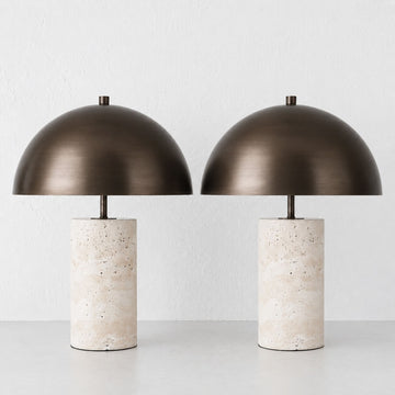 PORTO MONIZ TABLE LAMP BUNDLE X2  |  50CM  |  DARK BRASS + TRAVERTINE