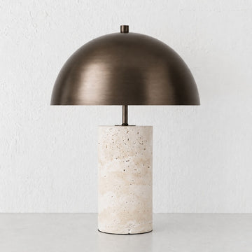 PORTO MONIZ TABLE LAMP  |  50CM  |  DARK BRASS + TRAVERTINE