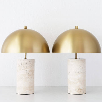 PORTO MONIZ TABLE LAMP BUNDLE X2  |  50CM  |  ANTIQUE BRASS + TRAVERTINE