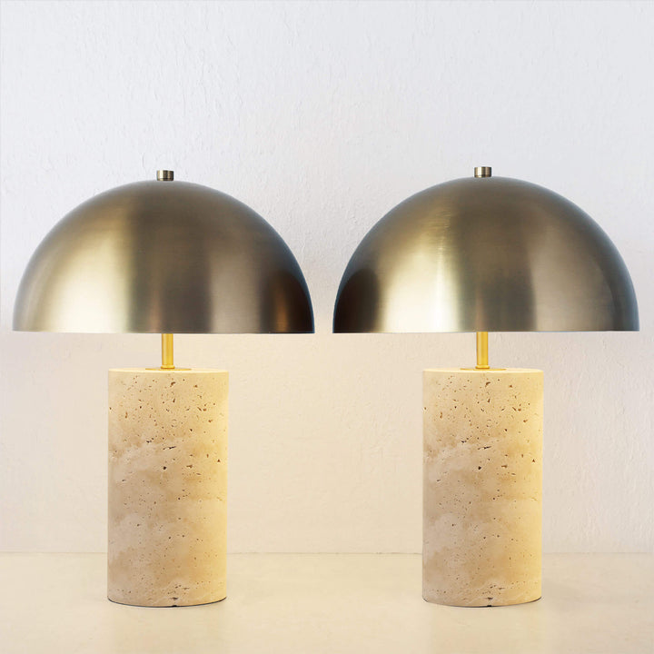 PORTO MONIZ TABLE LAMP BUNDLE X2  |  50CM  |  ANTIQUE BRASS + TRAVERTINE