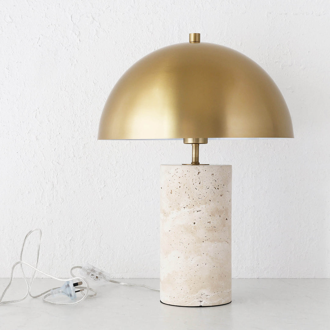 PORTO MONIZ TABLE LAMP  |  50CM  |  ANTIQUE BRASS + TRAVERTINE