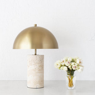 PORTO MONIZ TABLE LAMP  |  50CM  |  ANTIQUE BRASS + TRAVERTINE