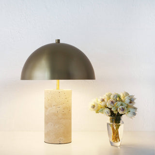PORTO MONIZ TABLE LAMP  |  50CM  |  ANTIQUE BRASS + TRAVERTINE