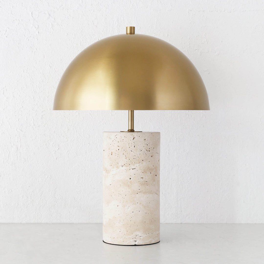 PORTO MONIZ TABLE LAMP  |  50CM  |  ANTIQUE BRASS + TRAVERTINE
