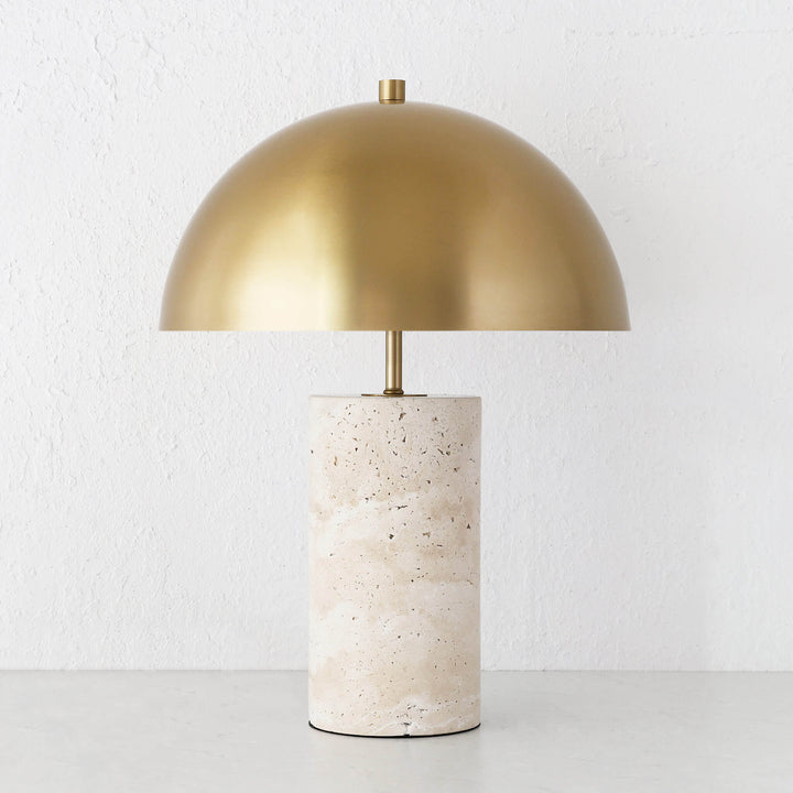 PORTO MONIZ TABLE LAMP  |  50CM  |  ANTIQUE BRASS + TRAVERTINE