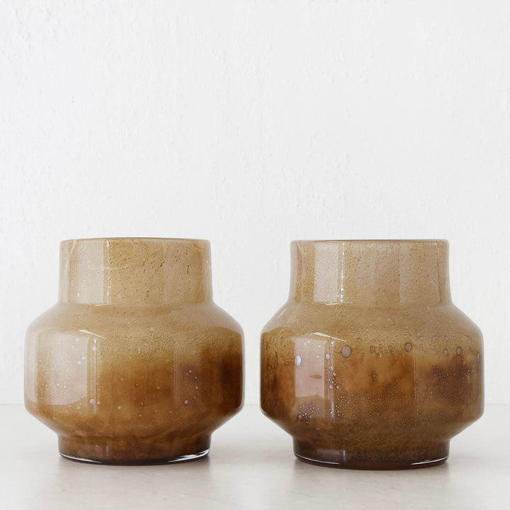 PRALI VASE BUNDLE X2  |  MED 24CM  |  BURNT AMBER GLASS