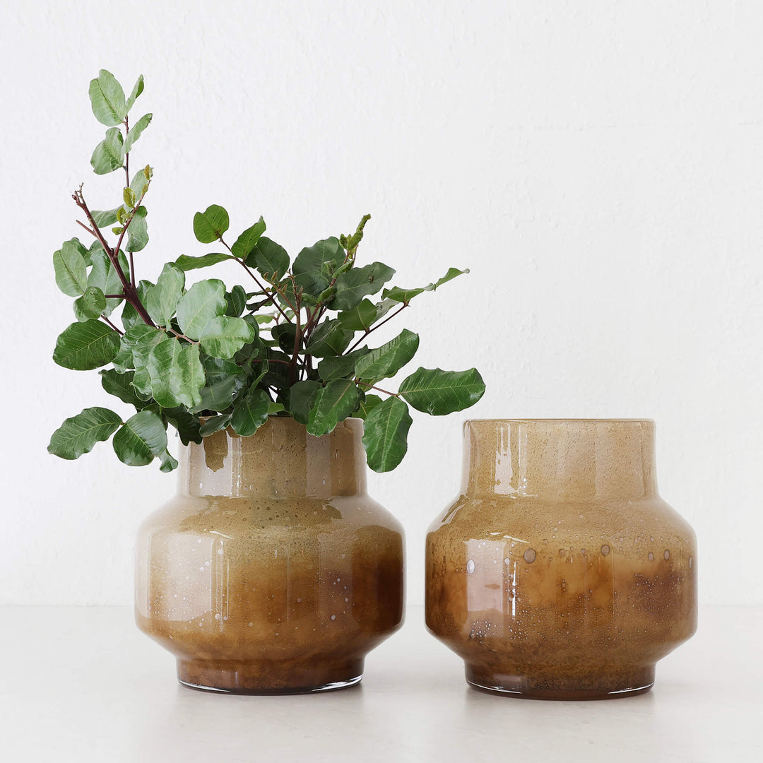 PRALI VASE BUNDLE X2  |  MED 24CM  |  BURNT AMBER GLASS