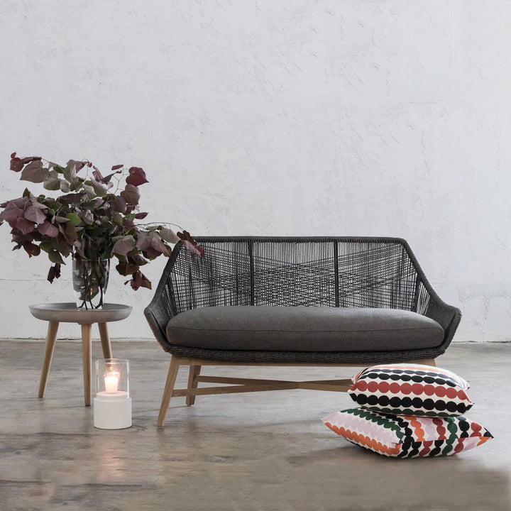 PRE ORDER | INIZIA WOVEN RATTAN INDOOR / OUTDOOR 2 SEAT SOFA | MONUMENT BLACK