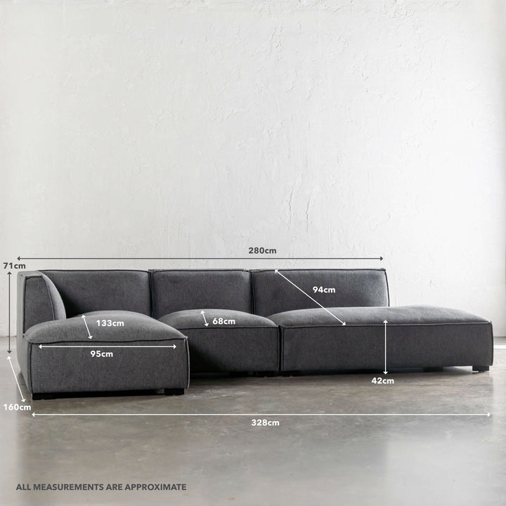 PROVATO MODULAR OPEN ENDED SOFA  |  GRANITE SHADOW APPROXIMATE DIAGRAM