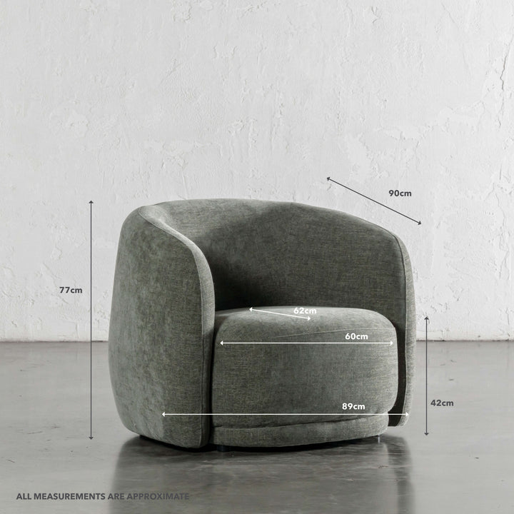 PURBECK CURVED ARMCHAIR   |  BAYSWATER GREEN | MEASUREMENTS