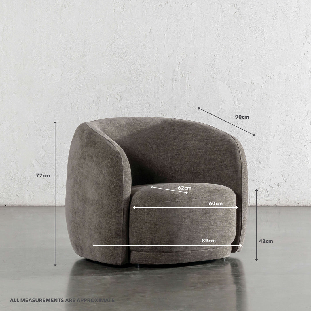 PURBECK CURVED ARMCHAIR   |  BRINDLE SHADOW | MEASUREMENTS