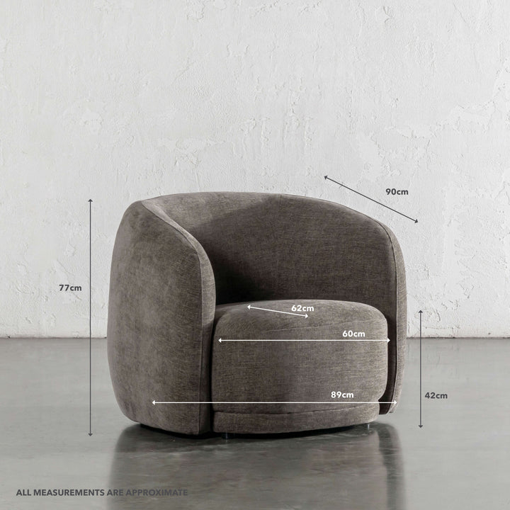 PURBECK CURVED ARMCHAIR   |  BRINDLE SHADOW | MEASUREMENTS