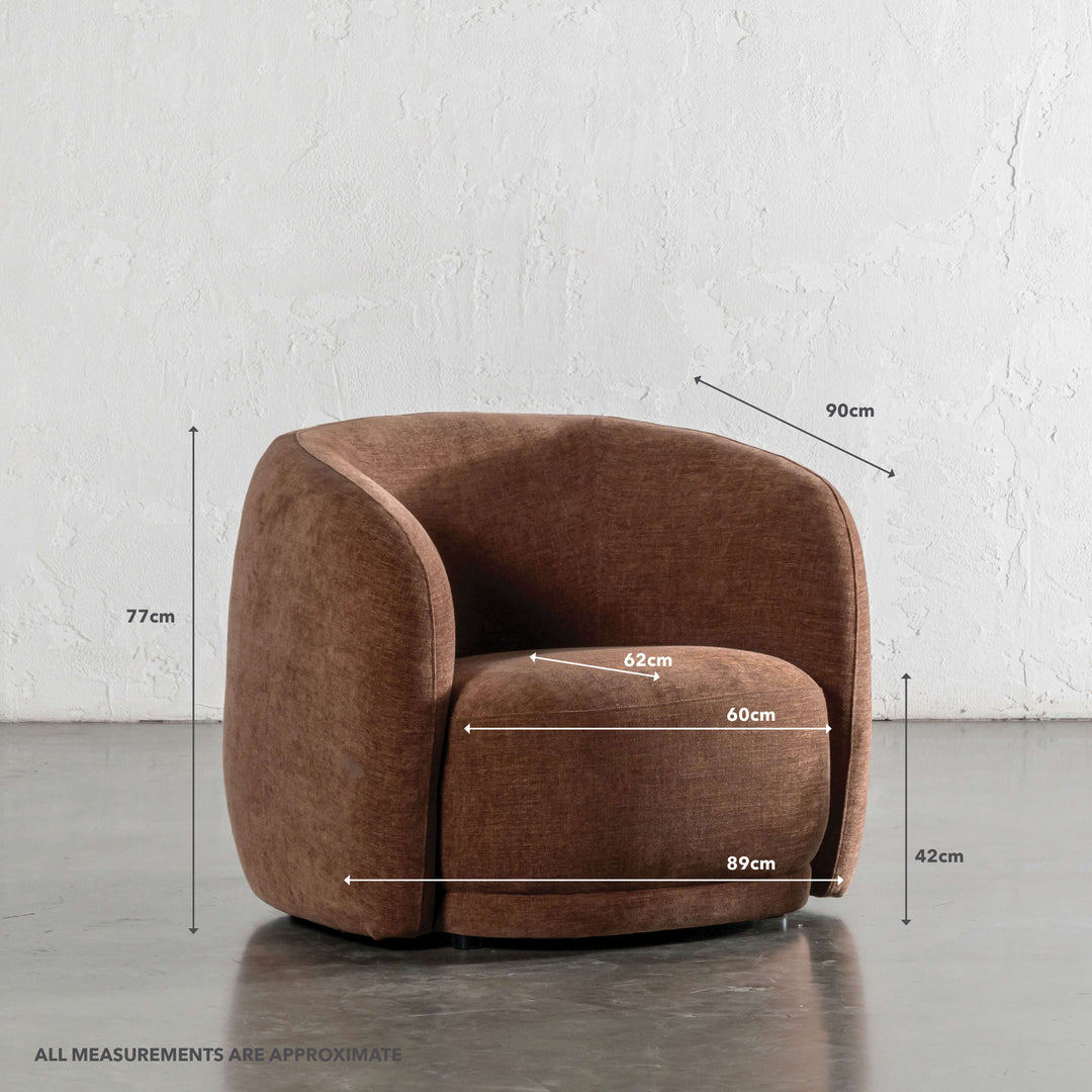 PURBECK CURVED ARMCHAIR   |  CLOVE DUST | MEASUREMENTS