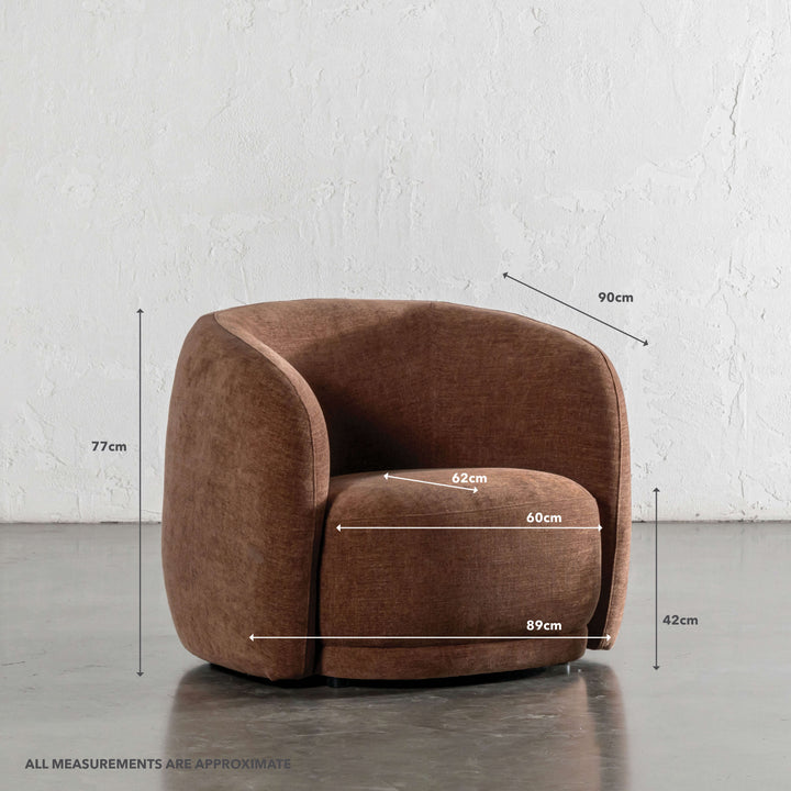 PURBECK CURVED ARMCHAIR   |  CLOVE DUST | MEASUREMENTS