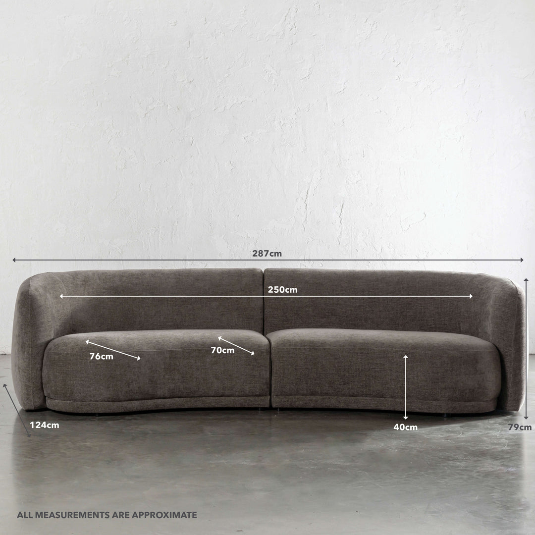 PURBECK CURVED SOFA  |  BRINDLE SHADOW | MEASUREMENTS