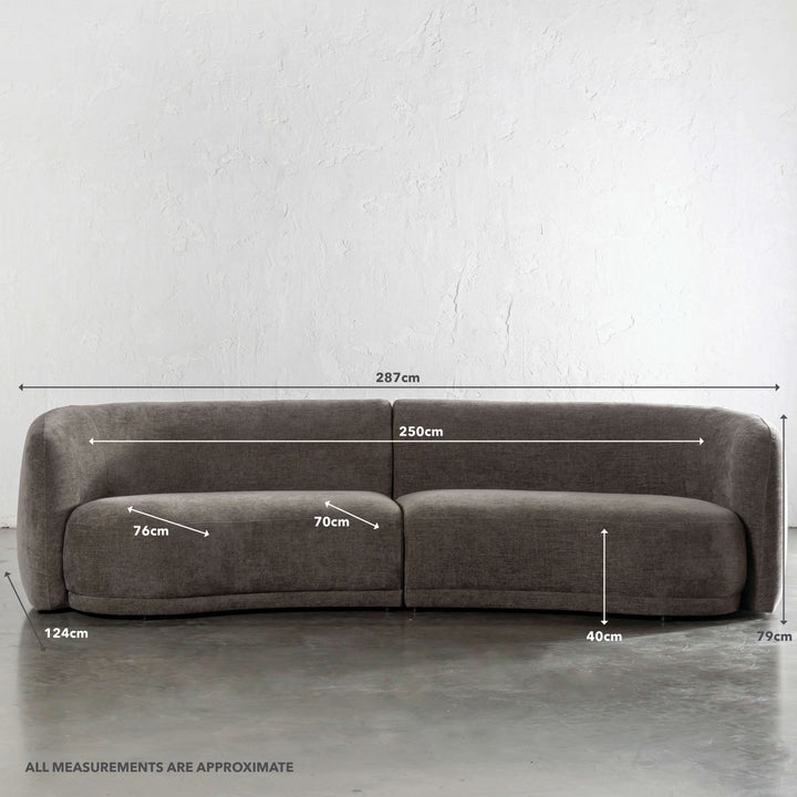 PURBECK CURVED SOFA  |  BRINDLE SHADOW | MEASUREMENTS