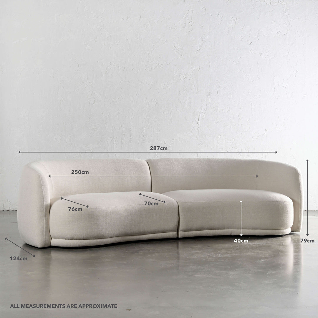 PURBECK CURVED SOFA  |  SKIMMING STONE WEAVE | MEASUREMENTS