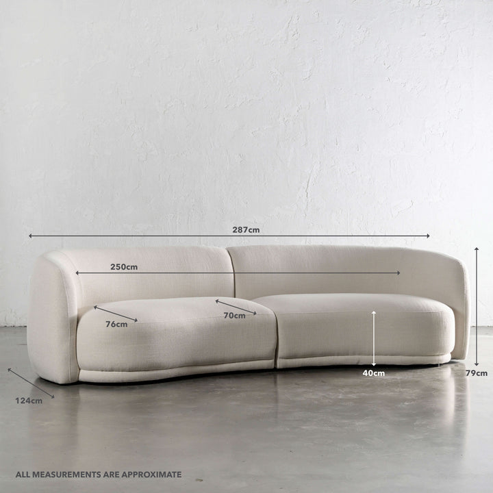 PURBECK CURVED SOFA  |  SKIMMING STONE WEAVE | MEASUREMENTS