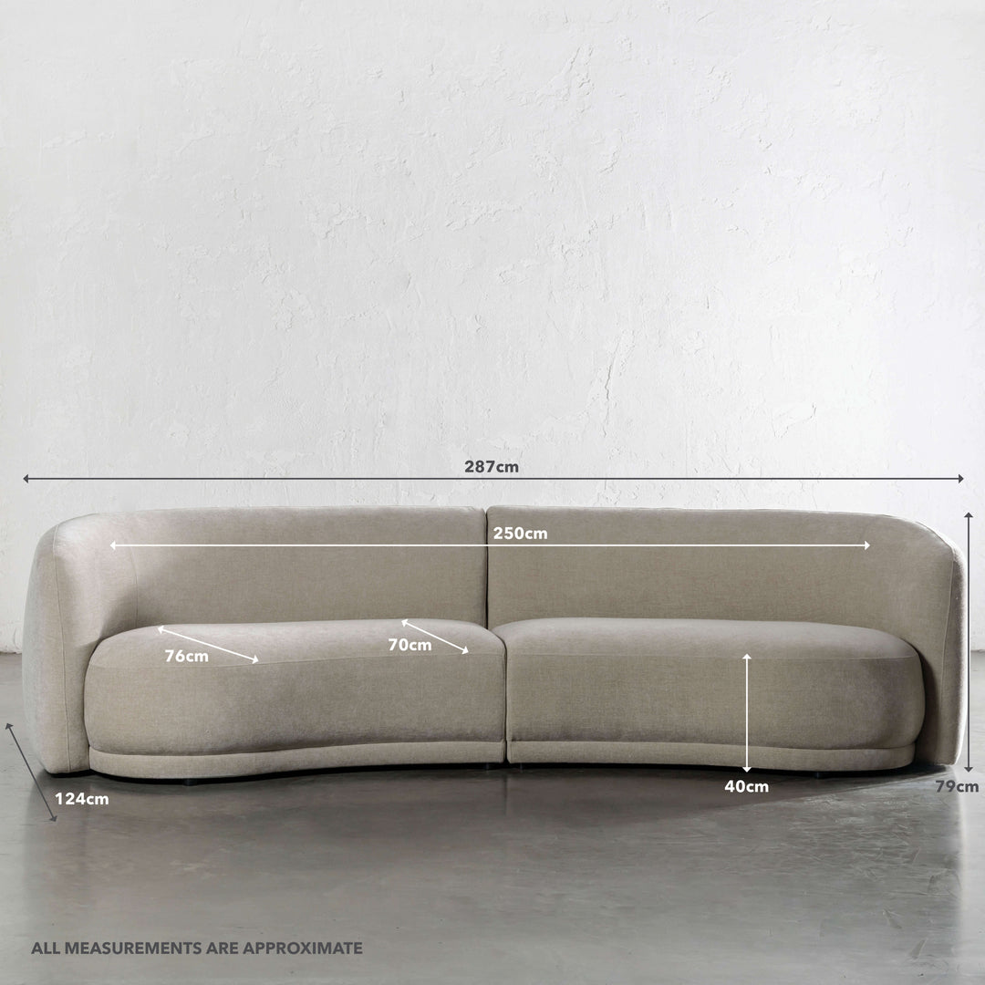 PURBECK CURVED SOFA  |  WARM SORRENTO SAND | MEASUREMENTS