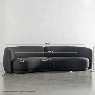 PURBECK CURVED SOFA | BLADE OLIVE WEAVE | MEASUREMENTS