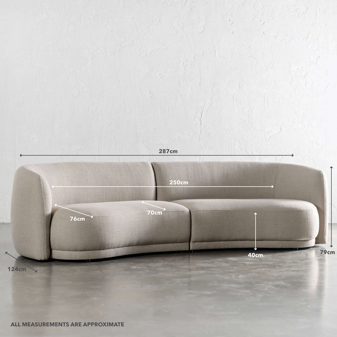 PURBECK CURVED SOFA  |  DEEP MANUKA WEAVE | MEASUREMENTS