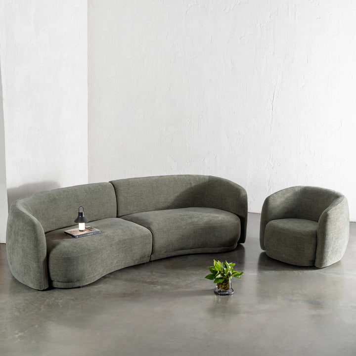 PURBECK CURVED SOFA + ARMCHAIR  |  BAYSWATER GREEN